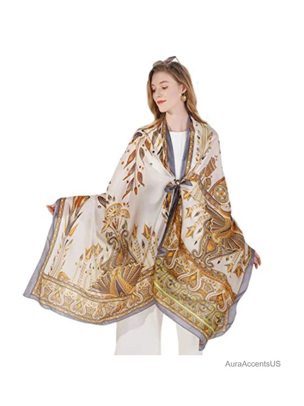 100% Mulberry Silk Pashmina Shawl Extra Large Floral Scarf Wrap